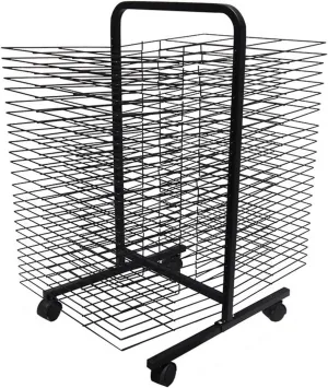 Mobile Art Drying Rack - 50 Shelves, 4 Casters, Black Metal Steel Double Sided A3 Paper Painting Drying Rack Artwork Shelf for Classrooms, Art Studio and Home Use
