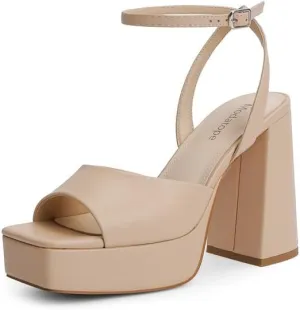 Modatop Platform Sandals for Women Nude Platform Heels Open Toe Ankle Strap Sandals Platform Chunky Heels Pumps Heeled Sandals Size 7.5