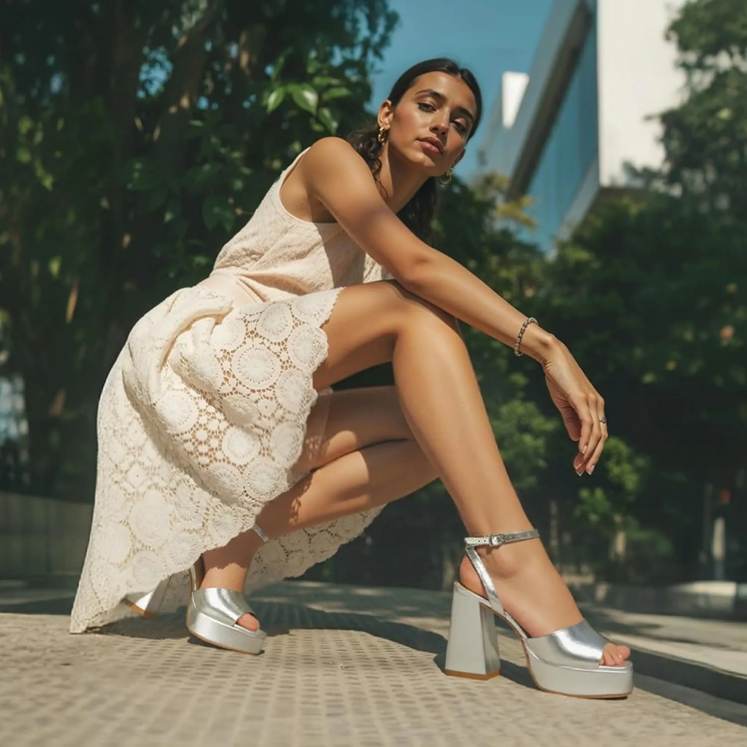 Modatope Platform Heels for Women Platform Sandals Womens Chunky Heel Open Toe Pumps Ankle Strap Womens Wedding Party Pumps Shoes