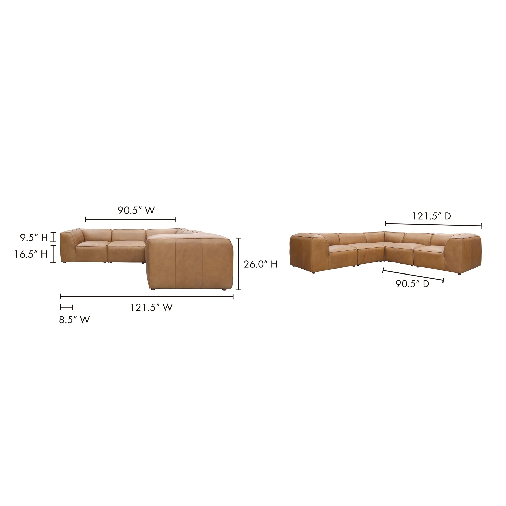 Moe's Home Collection Form Classic L-Shaped Modular Sectional ~ Sonoran Tan Leather