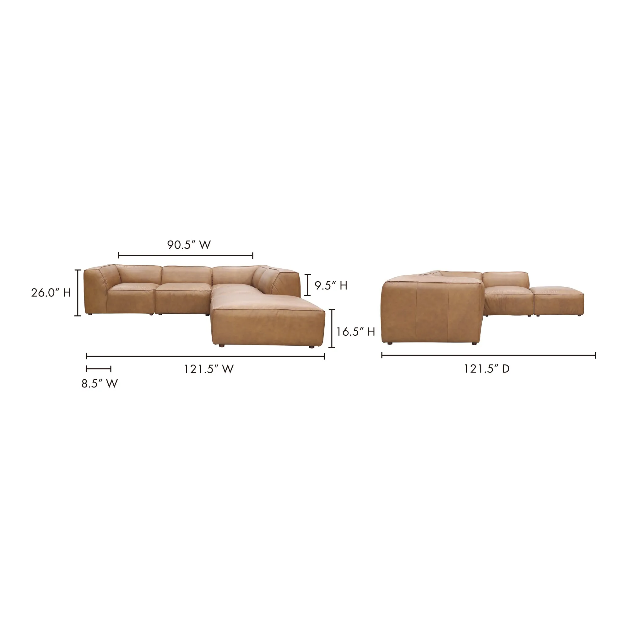 Moe's Home Collection Form Dream Modular Sectional ~ Sonoran Tan Leather