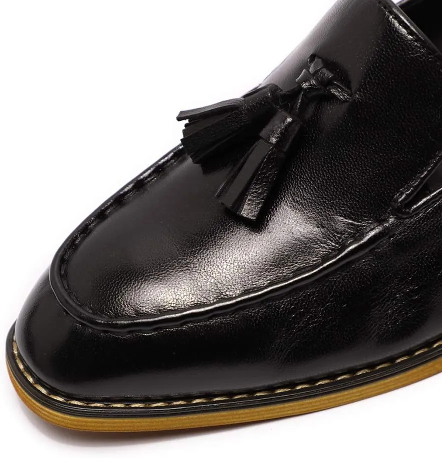 Mona flying Women's Leather Tassel Loafer Dress Casual Slip on Flat Work Shoes for Ladies