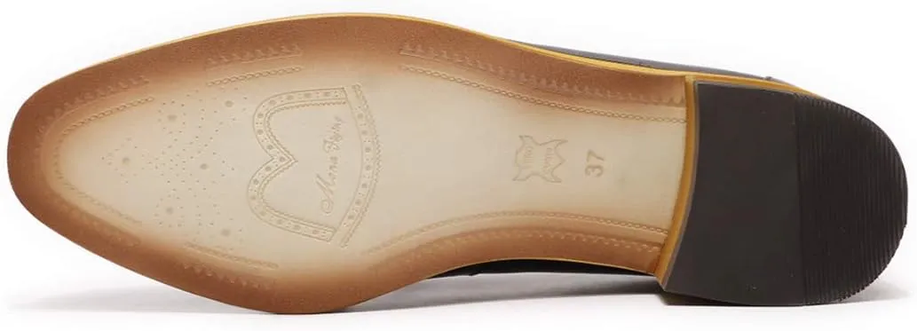 Mona flying Women's Leather Tassel Loafer Dress Casual Slip on Flat Work Shoes for Ladies
