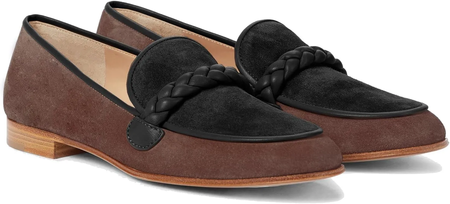MOOMMO Women Comfortable Suede Loafer Flats Closed Round Toe Slip On Penny Loafers Knitted Strap Oxford Loafer Shoes for Office Ladies Work Daily Casual Club Driver Flats Spring Elegant 4-11 M US