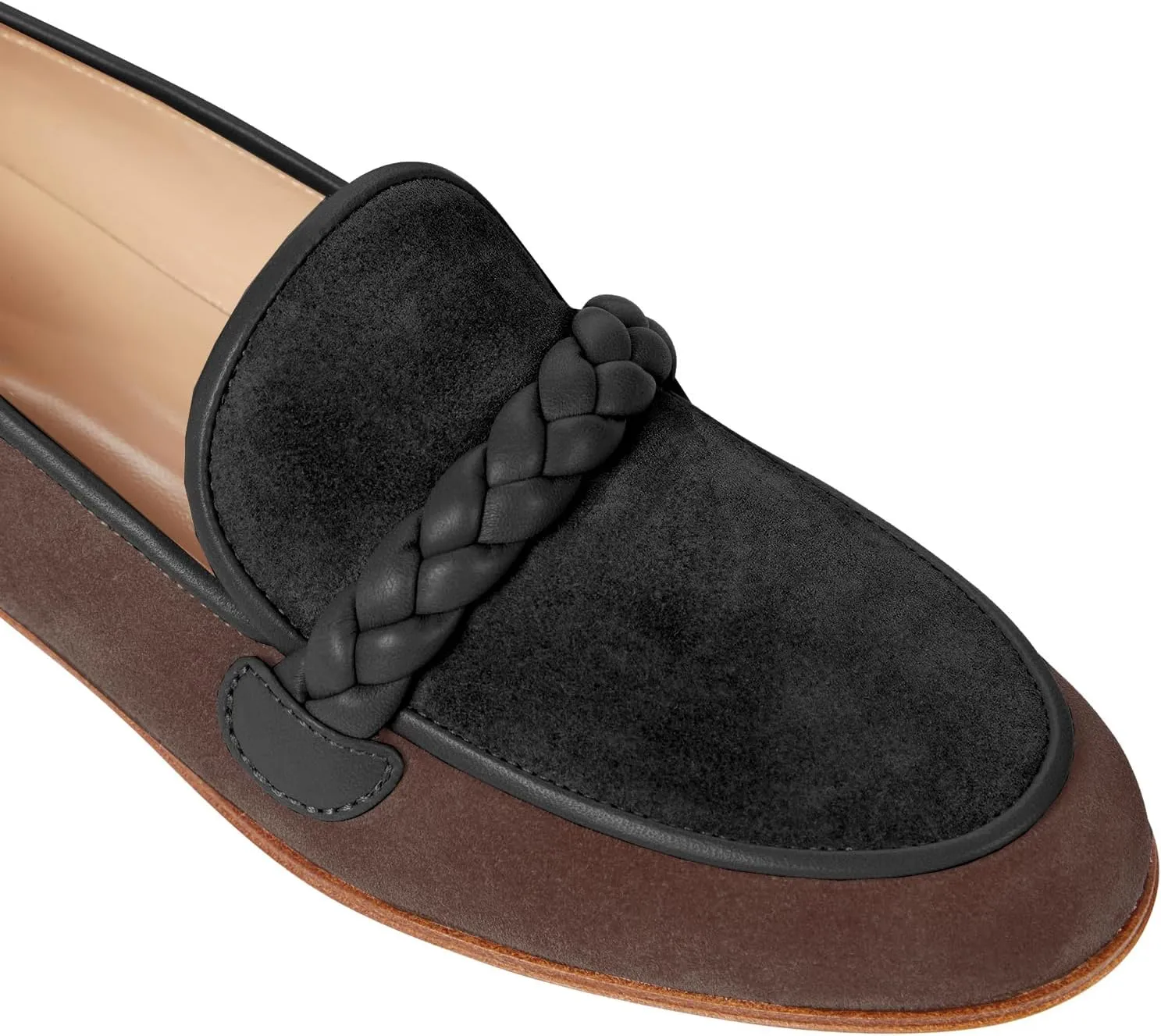 MOOMMO Women Comfortable Suede Loafer Flats Closed Round Toe Slip On Penny Loafers Knitted Strap Oxford Loafer Shoes for Office Ladies Work Daily Casual Club Driver Flats Spring Elegant 4-11 M US