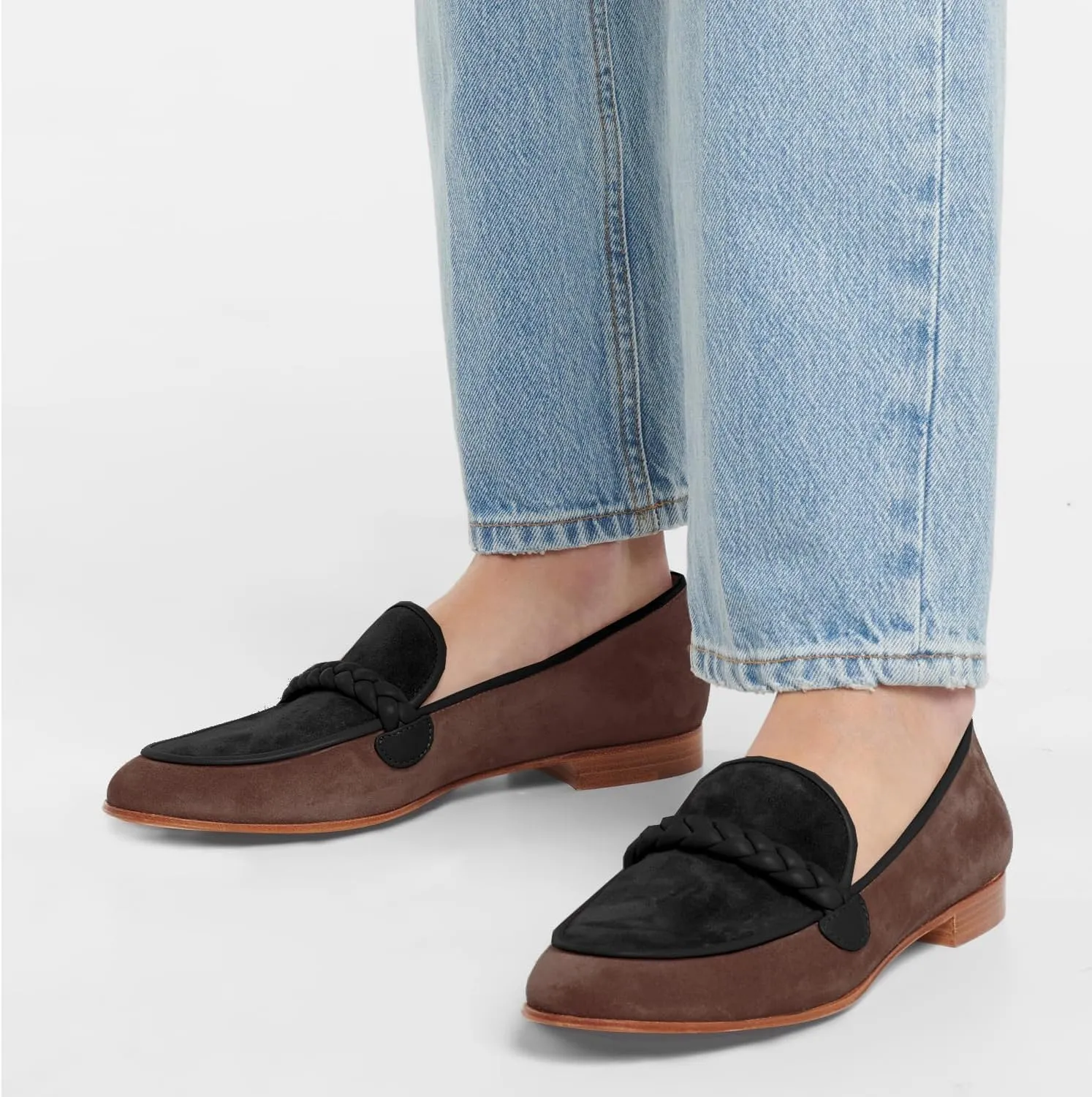 MOOMMO Women Comfortable Suede Loafer Flats Closed Round Toe Slip On Penny Loafers Knitted Strap Oxford Loafer Shoes for Office Ladies Work Daily Casual Club Driver Flats Spring Elegant 4-11 M US