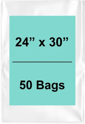 Multiple Sizes Clear Flat Poly Bags - 24"x30" & (50 Bags) 4Mil Flat Open Top Plastic Packaging Packing | Fle"xible and Durable Plastic Bags | Low-Density Polyethylene (LDPE)