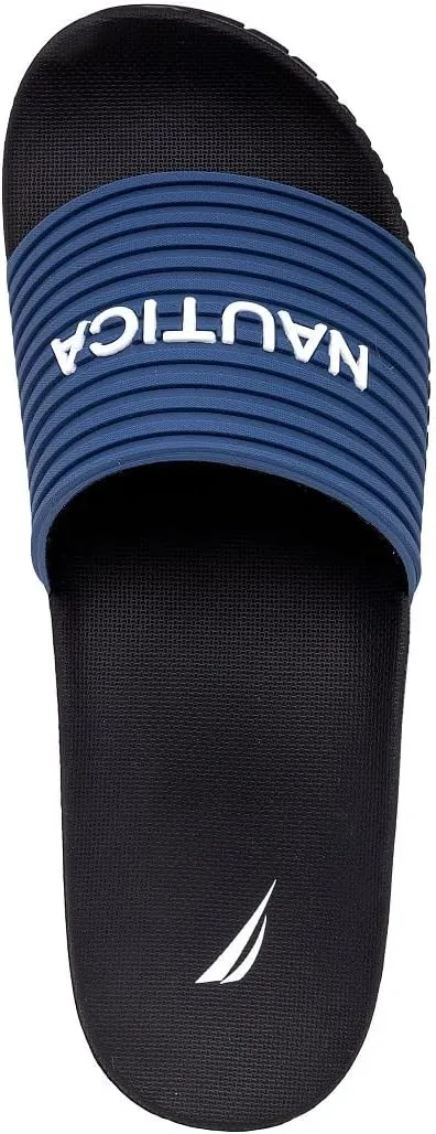 Nautica Men's Open Toe Slide Sandals - Comfortable Indoor & Outdoor Shower Slippers