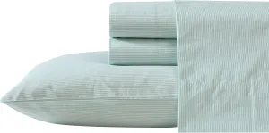 Nautica - Queen Sheet Set, Cotton Percale Bedding Set, Crisp & Cool, Lightweight & Breathable (Penny Pinstripe Green, Queen)