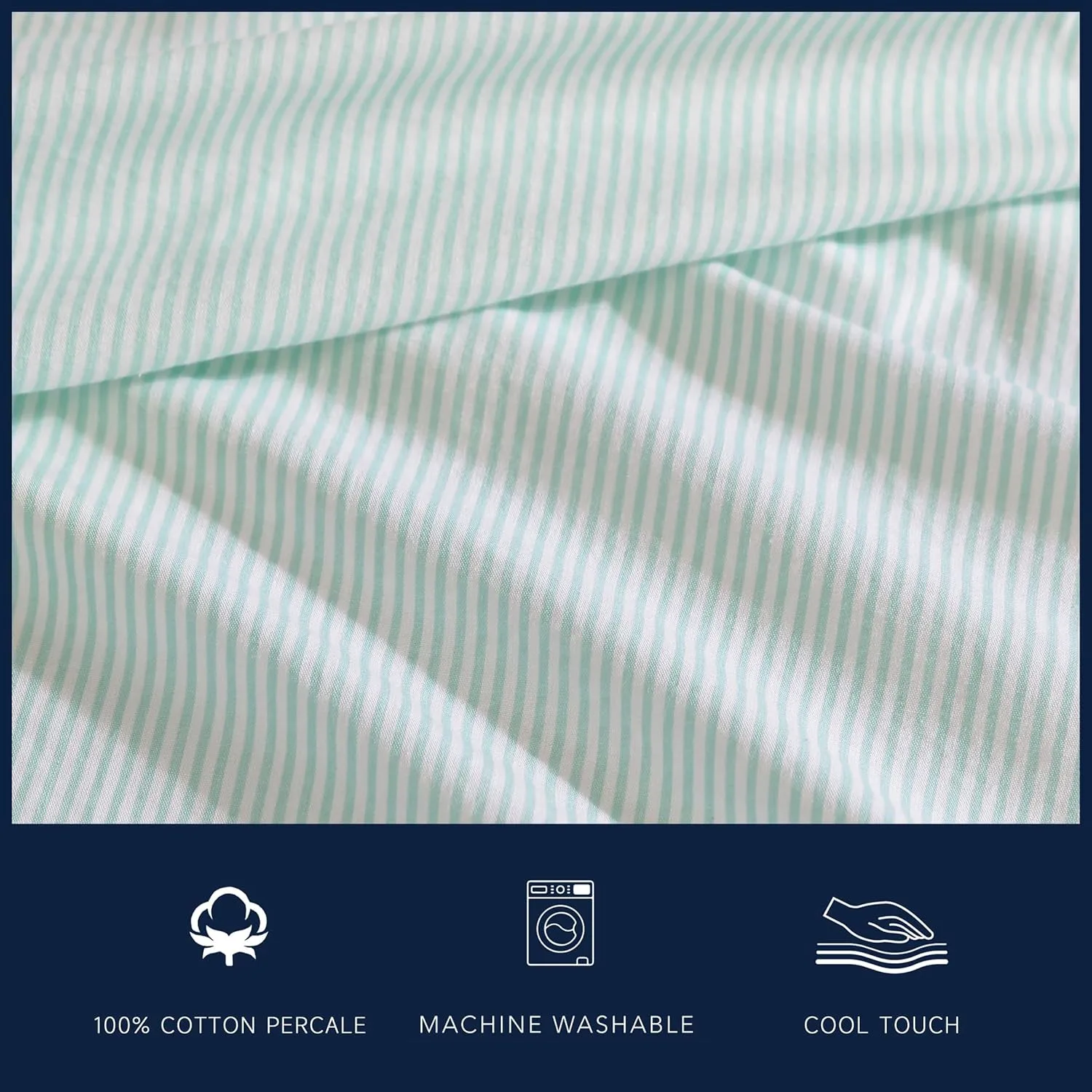 Nautica - Queen Sheet Set, Cotton Percale Bedding Set, Crisp & Cool, Lightweight & Breathable (Penny Pinstripe Green, Queen)