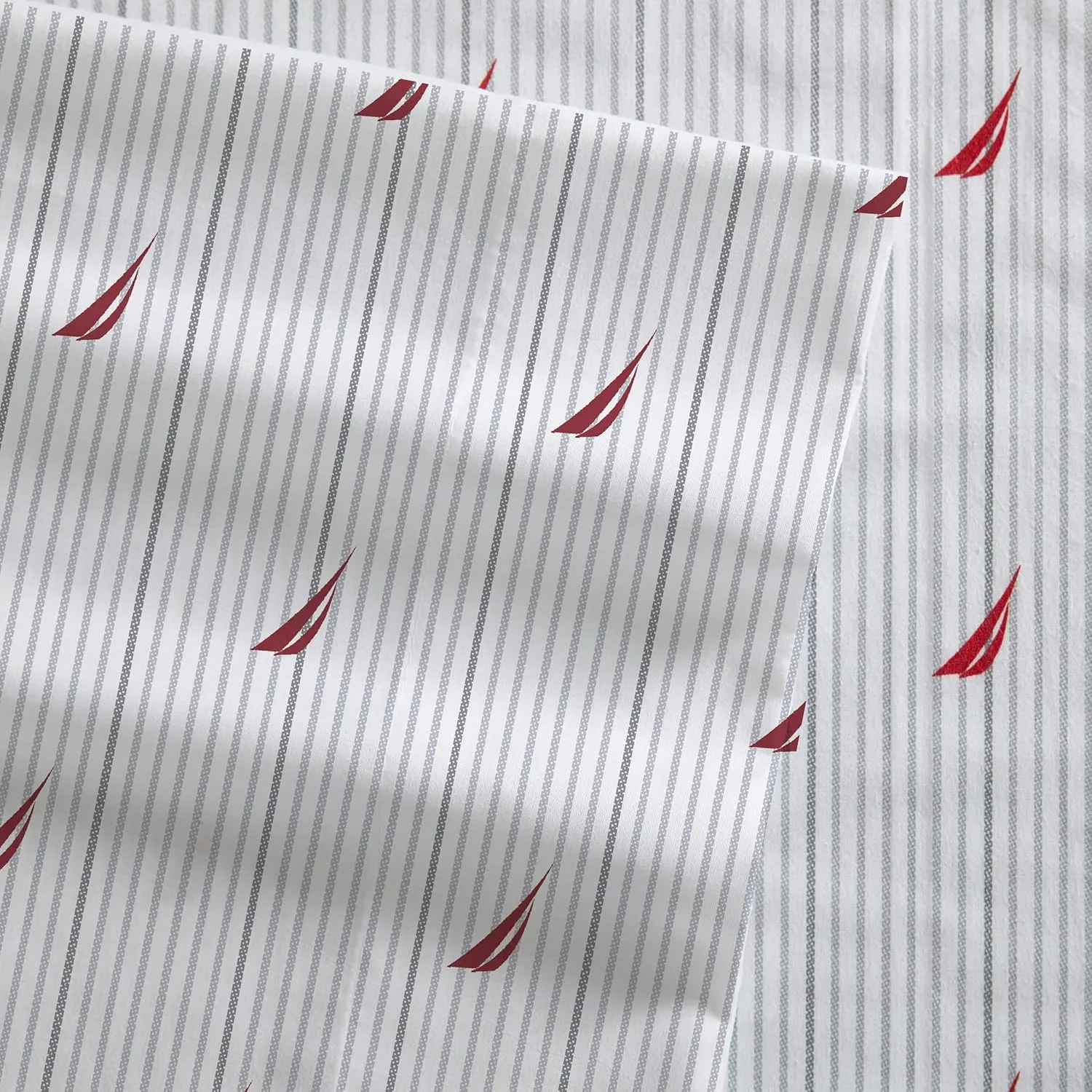 Nautica- Queen Sheet Set, Cotton Percale Bedding Set,4 pcs, Crisp & Cool, Lightweight & Breathable (Audley Stripe Red, Queen)
