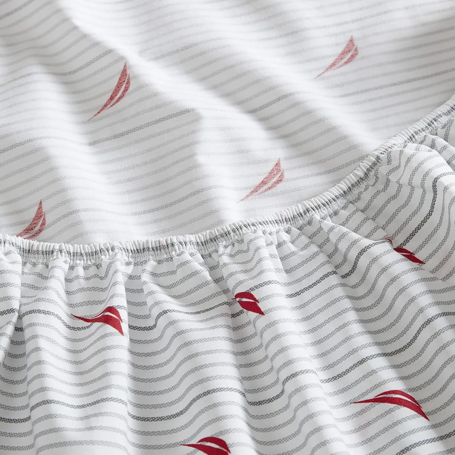 Nautica- Queen Sheet Set, Cotton Percale Bedding Set,4 pcs, Crisp & Cool, Lightweight & Breathable (Audley Stripe Red, Queen)