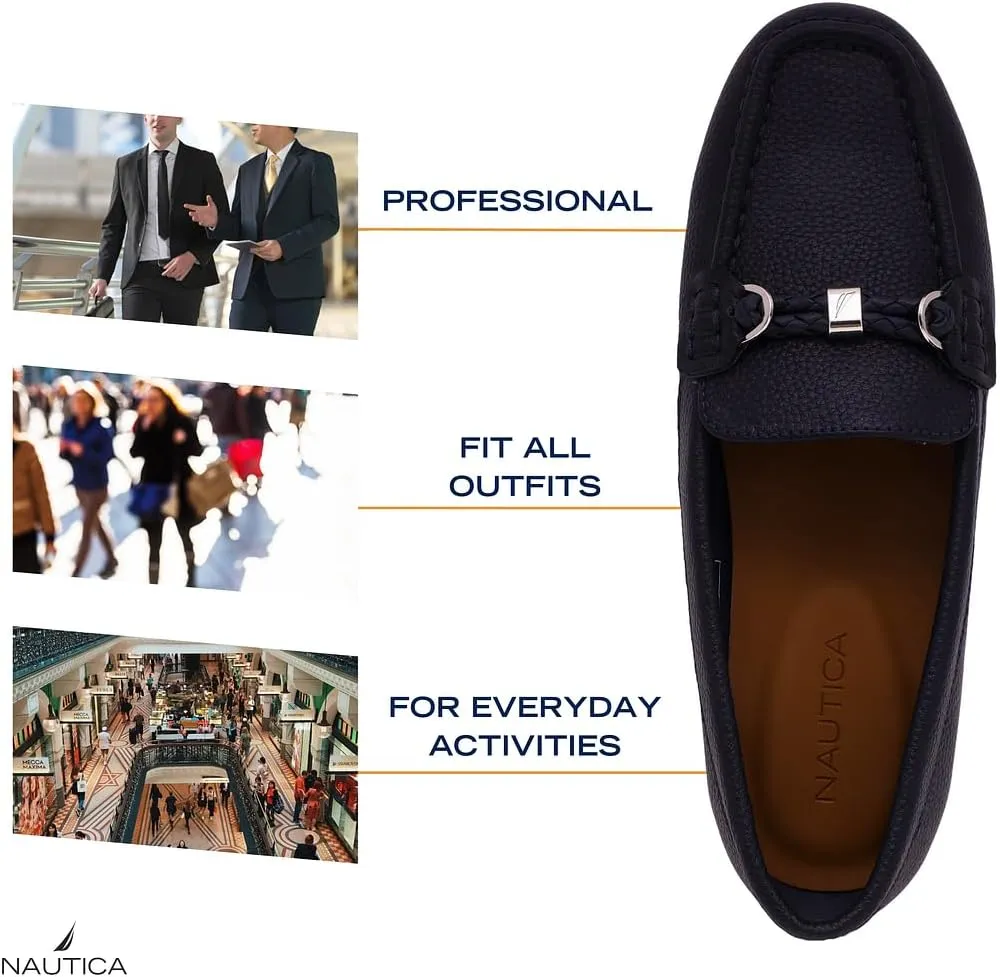 Nautica Woman Flat Loafers Designer Vegan Leather Penny Shoes Slip On - Soft, Durable and Flexible Luxury Resistant Feel Lightweight & Comfortable Memory Foam Everyday Moccasins.