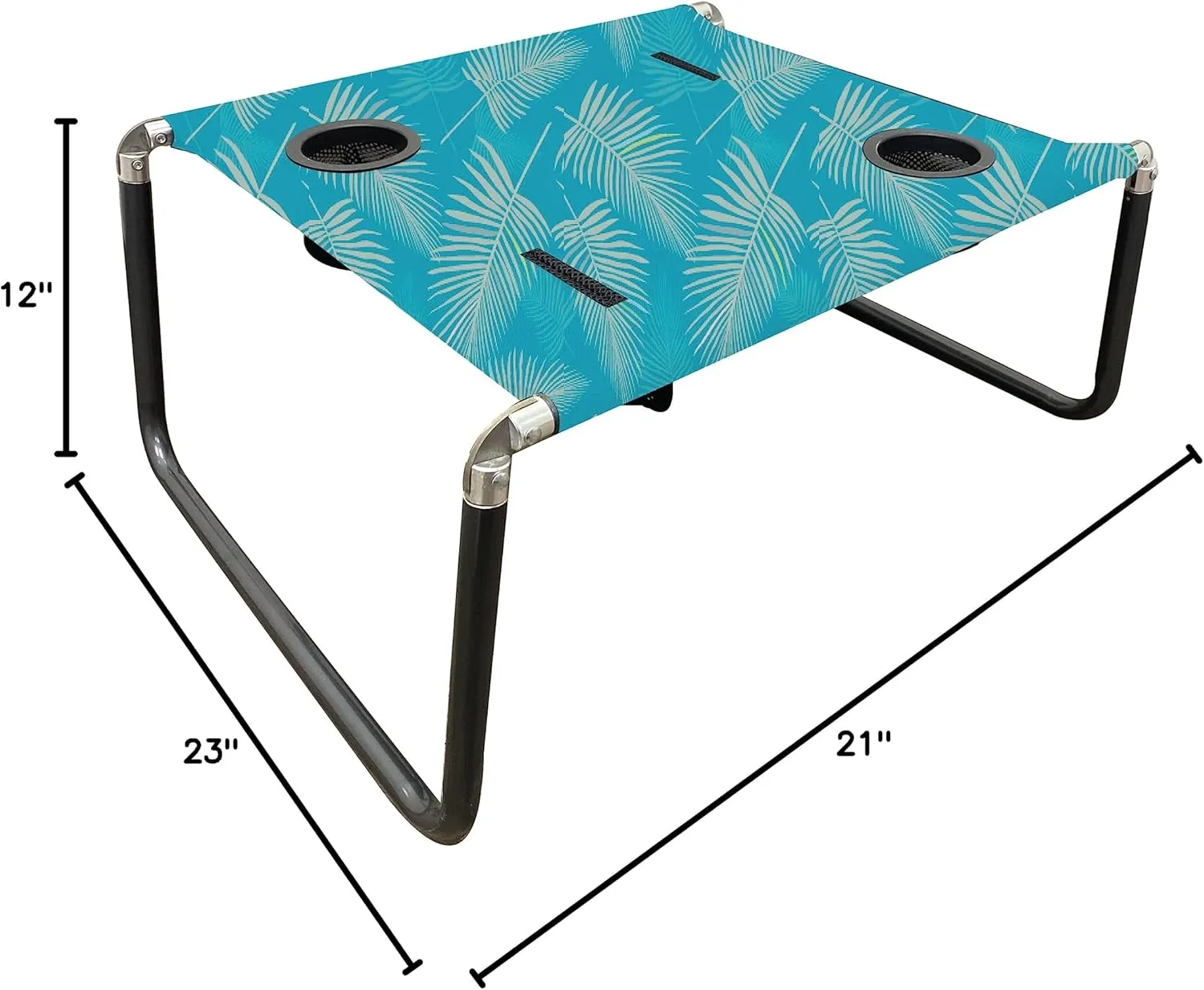 Neso Portable Beach Table with Cup Holders, Cell Phone Pockets, Lightweight for Picnics and Parks (Aqua Fronds)