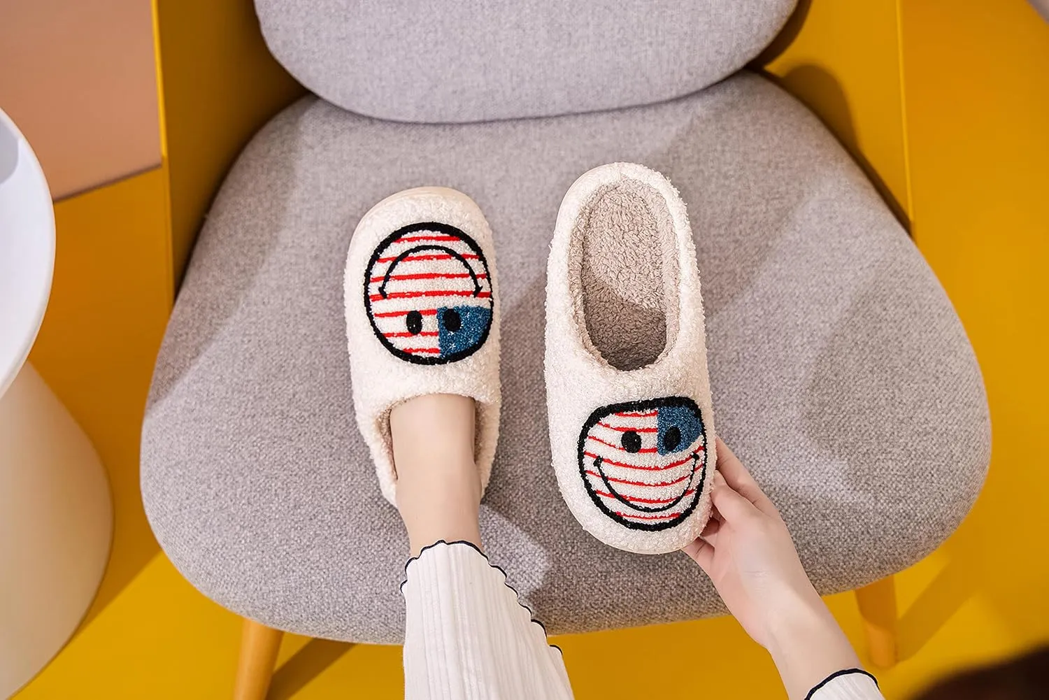 NEVEROLD Fun Cute Trendy Colorful Cartoon Illustrated Cozy Fluffy Plush Fur Slip On Cushion House Slippers for Women, Men, Girls, and Boys