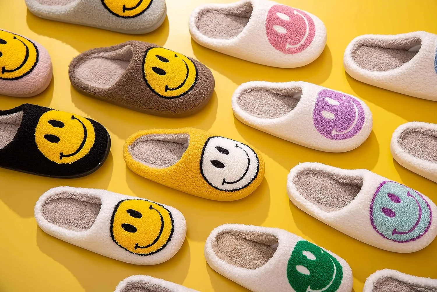 NEVEROLD Fun Cute Trendy Colorful Cartoon Illustrated Cozy Fluffy Plush Fur Slip On Cushion House Slippers for Women, Men, Girls, and Boys