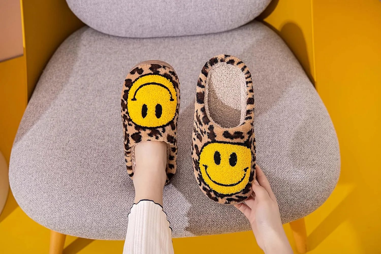 NEVEROLD Fun Cute Trendy Colorful Cartoon Illustrated Cozy Fluffy Plush Fur Slip On Cushion House Slippers for Women, Men, Girls, and Boys