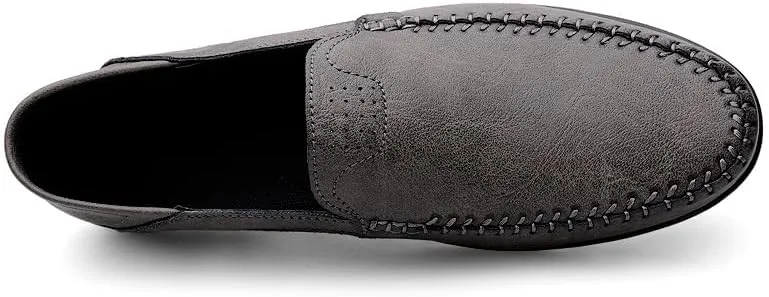 New Loafers for Men Solid Color Vegan Leather Manual Stitching Flat Heel Lightweight Comfortable Walking Slip On