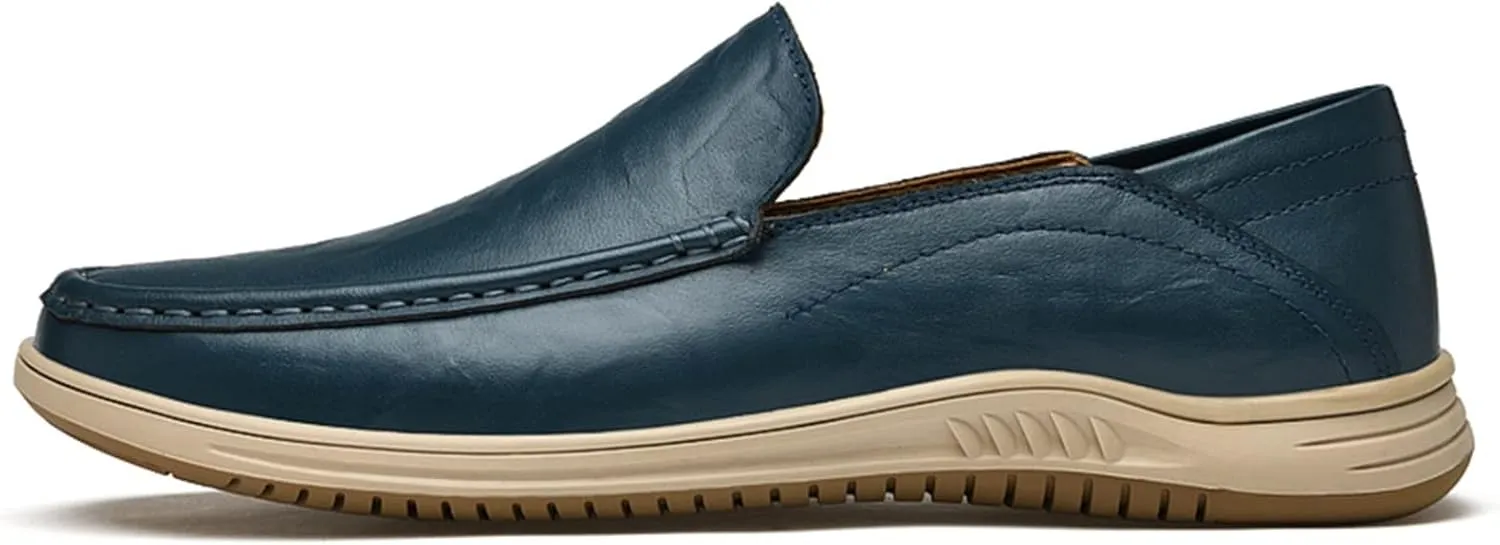 New Mens Loafers Cowhide Stitching Details Round Toe Perforated Option Flat Heel Flexible Lightweight Wedding Slip On