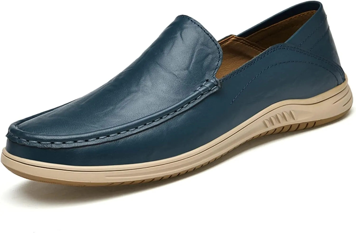 New Mens Loafers Cowhide Stitching Details Round Toe Perforated Option Flat Heel Flexible Lightweight Wedding Slip On