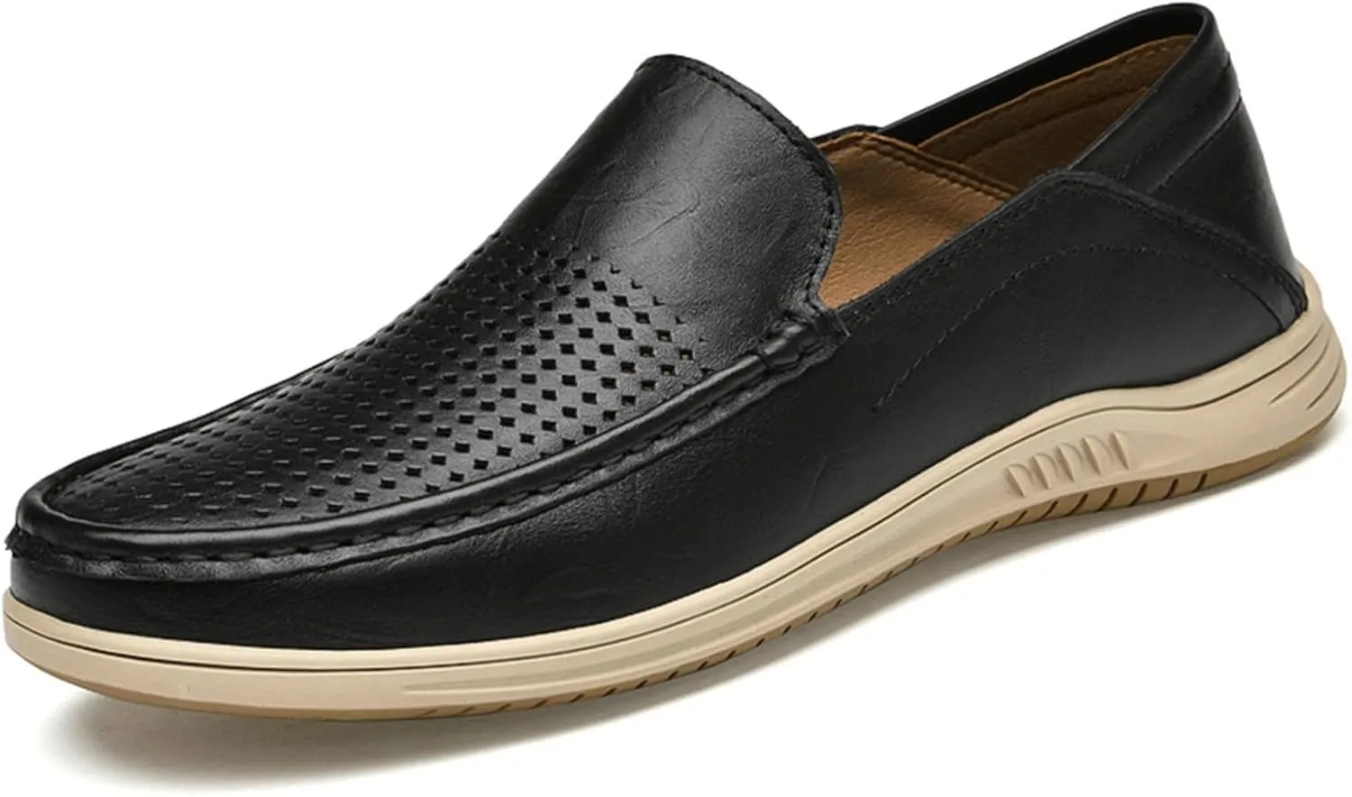 New Mens Loafers Cowhide Stitching Details Round Toe Perforated Option Flat Heel Flexible Lightweight Wedding Slip On