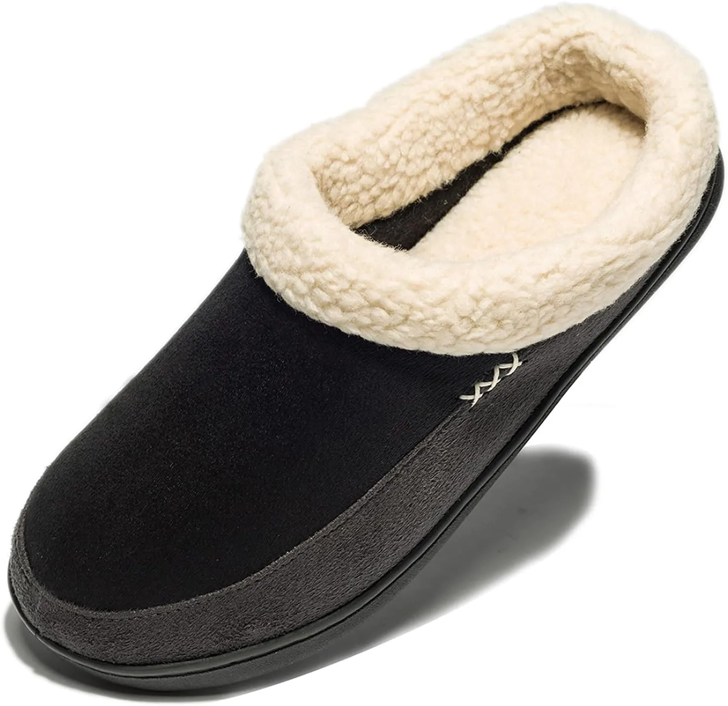NewDenBer Men's Warm Memory Foam Slippers Suede Plush Fleece Lined Slip on Indoor Outdoor Clog House Shoes