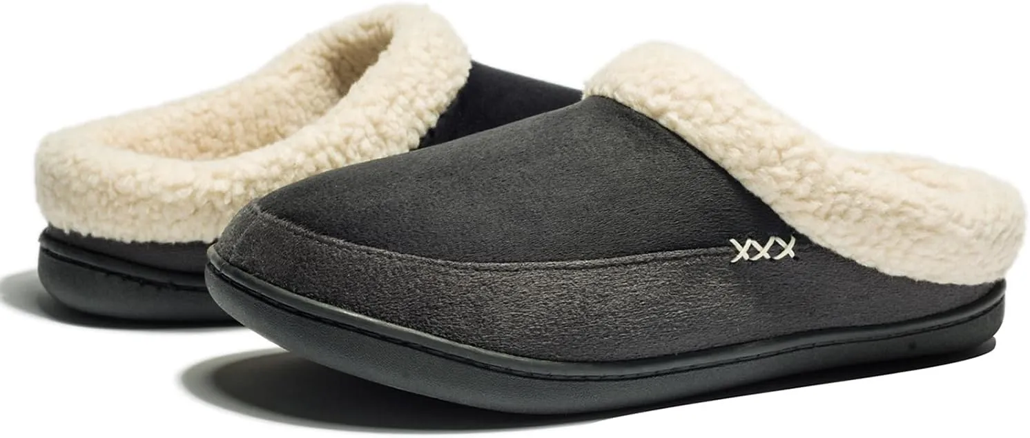 NewDenBer Men's Warm Memory Foam Slippers Suede Plush Fleece Lined Slip on Indoor Outdoor Clog House Shoes