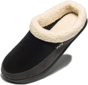 NewDenBer Men's Warm Memory Foam Slippers Suede Plush Fleece Lined Slip on Indoor Outdoor Clog House Shoes