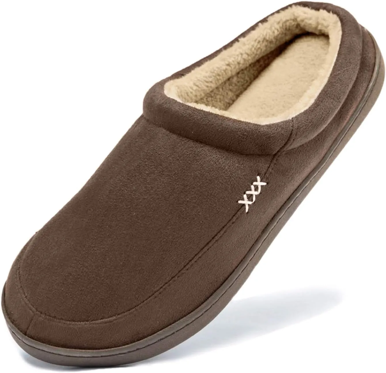 NewDenBer Men's Warm Memory Foam Suede Plush Fleece Lined Slip on Indoor Outdoor Clog House Slippers