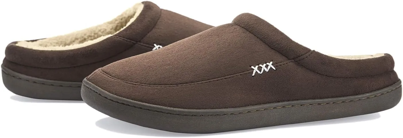 NewDenBer Men's Warm Memory Foam Suede Plush Fleece Lined Slip on Indoor Outdoor Clog House Slippers