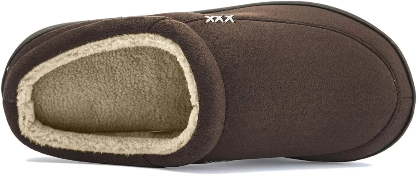 NewDenBer Men's Warm Memory Foam Suede Plush Fleece Lined Slip on Indoor Outdoor Clog House Slippers