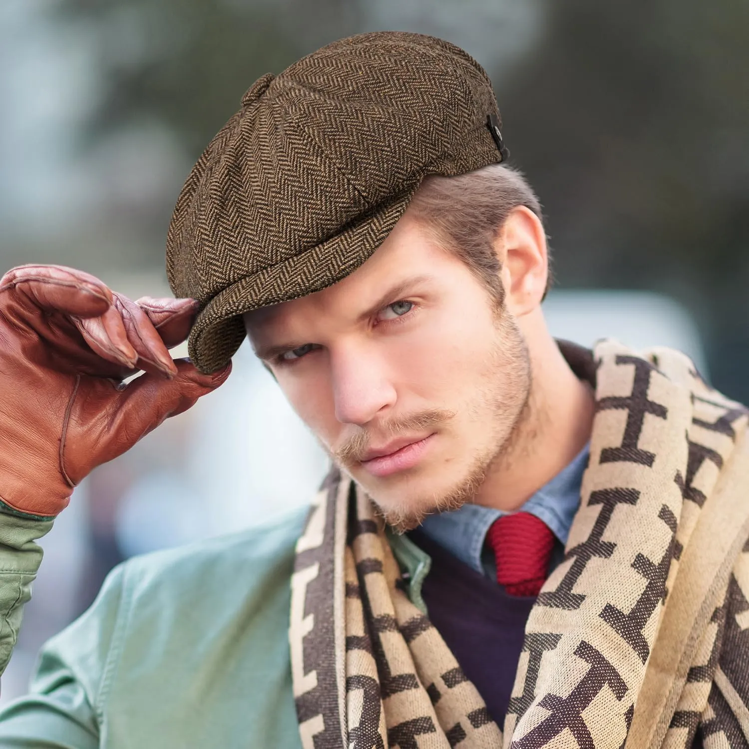 Newsboy Hats for Men Classic 8 Panel Wool Blend Newsboy Flat Cap Herringbone Tweed Hat