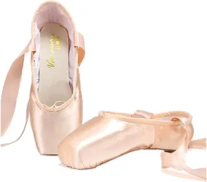 Nexete Professional Vanassa Ballet Pointe Shoes Satin Dance Slipper Flats with Toe Pad & Ribbon,Leather Sole,Resilient Shank Able to Reach Full Pointe for Girl Women