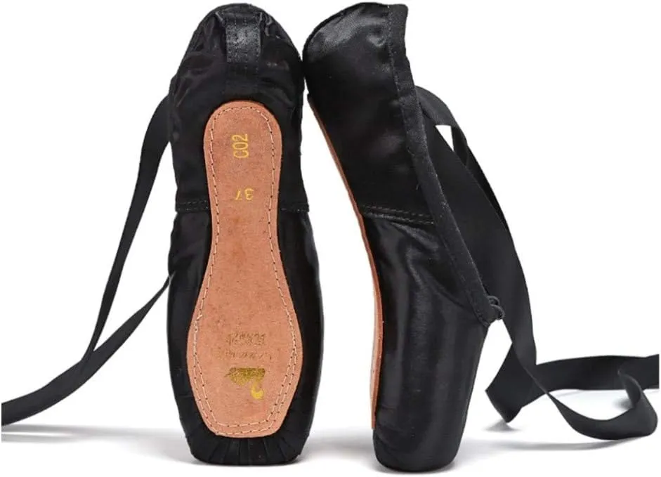 Nexete Professional Vanassa Ballet Pointe Shoes Satin Dance Slipper Flats with Toe Pad & Ribbon,Leather Sole,Resilient Shank Able to Reach Full Pointe for Girl Women
