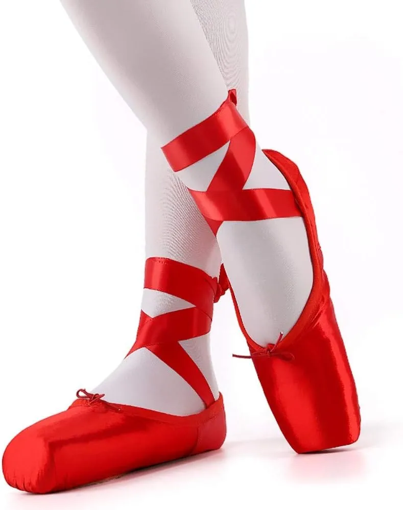 Nexete Professional Vanassa Ballet Pointe Shoes Satin Dance Slipper Flats with Toe Pad & Ribbon,Leather Sole,Resilient Shank Able to Reach Full Pointe for Girl Women