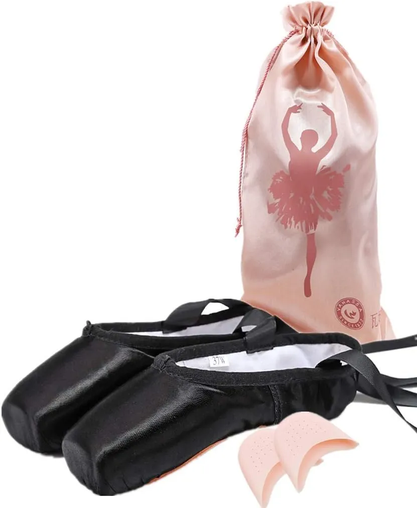 Nexete Professional Vanassa Ballet Pointe Shoes Satin Dance Slipper Flats with Toe Pad & Ribbon,Leather Sole,Resilient Shank Able to Reach Full Pointe for Girl Women