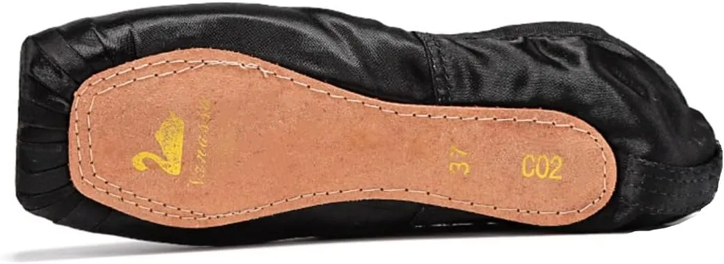Nexete Professional Vanassa Ballet Pointe Shoes Satin Dance Slipper Flats with Toe Pad & Ribbon,Leather Sole,Resilient Shank Able to Reach Full Pointe for Girl Women