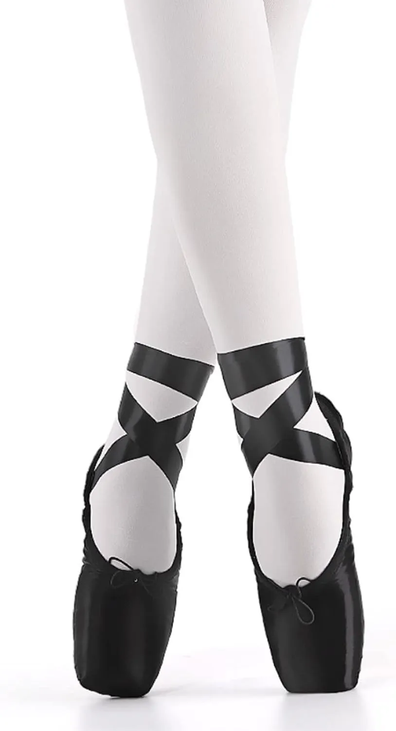 Nexete Professional Vanassa Ballet Pointe Shoes Satin Dance Slipper Flats with Toe Pad & Ribbon,Leather Sole,Resilient Shank Able to Reach Full Pointe for Girl Women