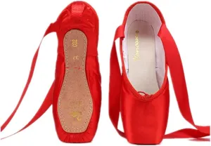 Nexete Professional Vanassa Ballet Pointe Shoes Satin Dance Slipper Flats with Toe Pad & Ribbon,Leather Sole,Resilient Shank Able to Reach Full Pointe for Girl Women