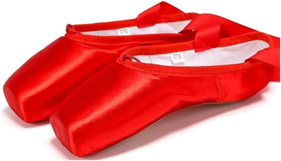 Nexete Professional Vanassa Ballet Pointe Shoes Satin Dance Slipper Flats with Toe Pad & Ribbon,Leather Sole,Resilient Shank Able to Reach Full Pointe for Girl Women