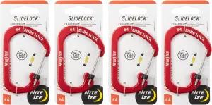 Nite Ize Aluminum SlideLock Carabiner - Daily Use & Lightweight Carabiner - Compact Aluminum Carabiner with Lock - Versatile Rectangular Carabiner - Size 4, Red (4 Pack)