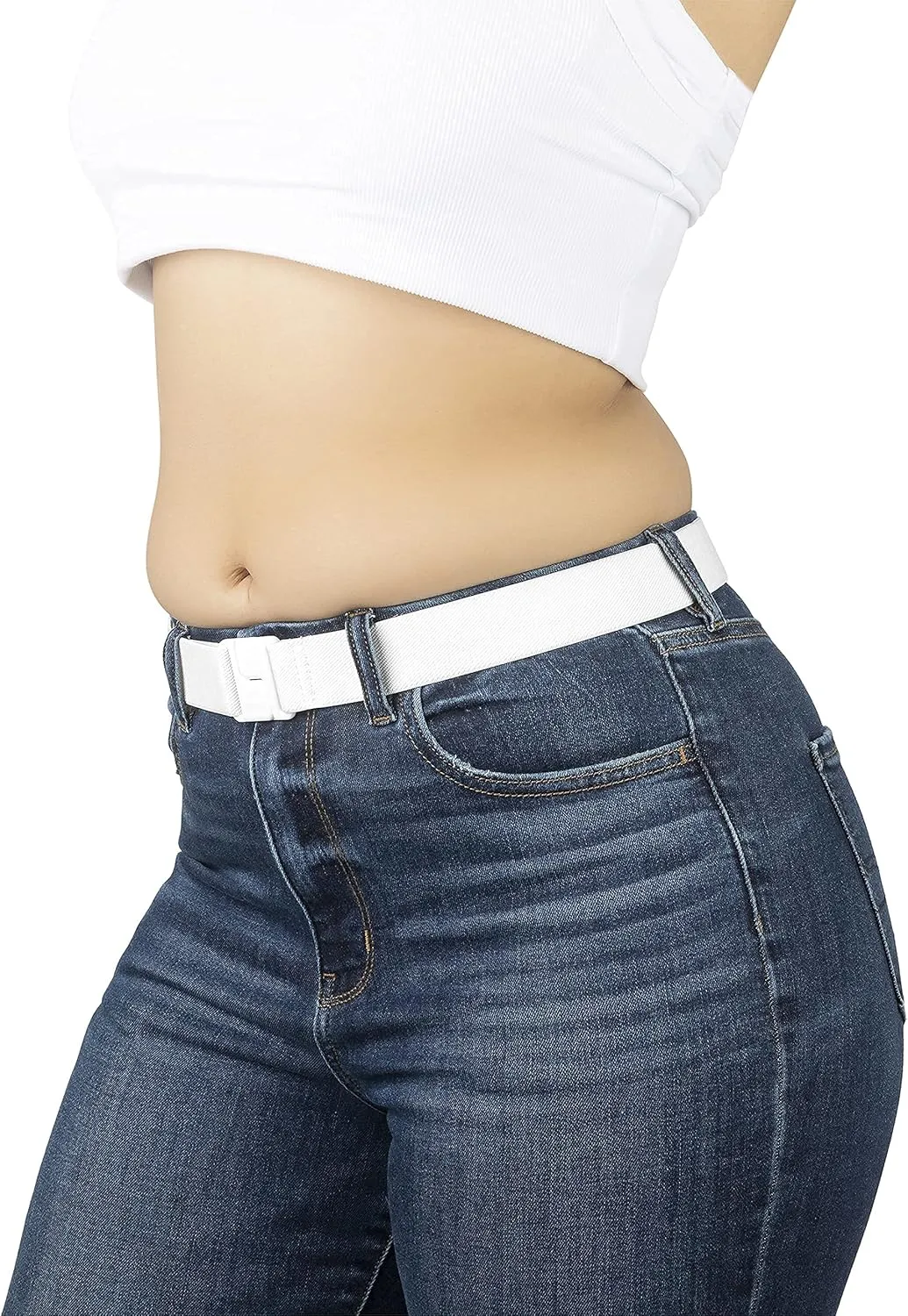 No Show Women’s Stretch 1.25" Elastic Belt - Adjustable Flat Buckle Invisible Belt, One Size