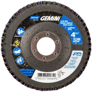 Norton 4-1/2 x 7/8 In. Gemini Fiberglass Flap Disc T27 P60 Grit R766 ZA 10 Count