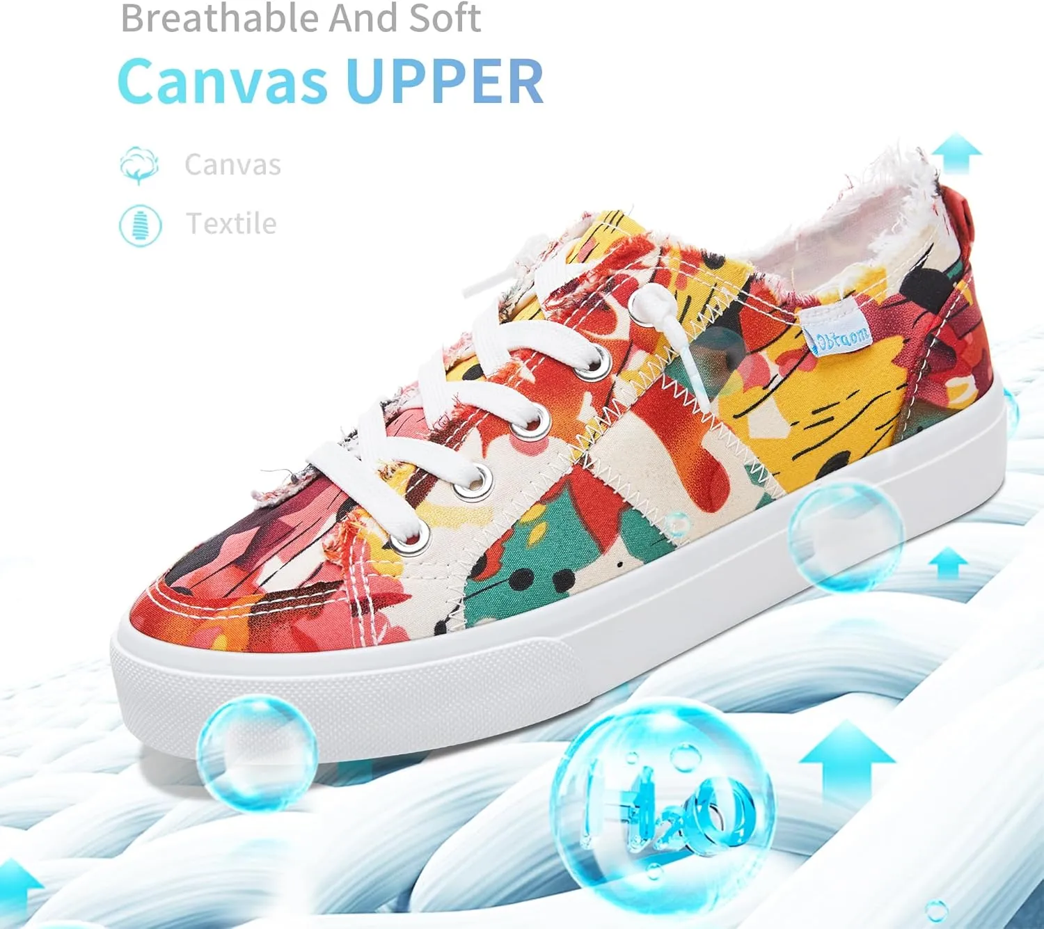 Obtaom Women's Play Fashion Sneaker White Color Washed and Leopard Canvas Slip on Shoes
