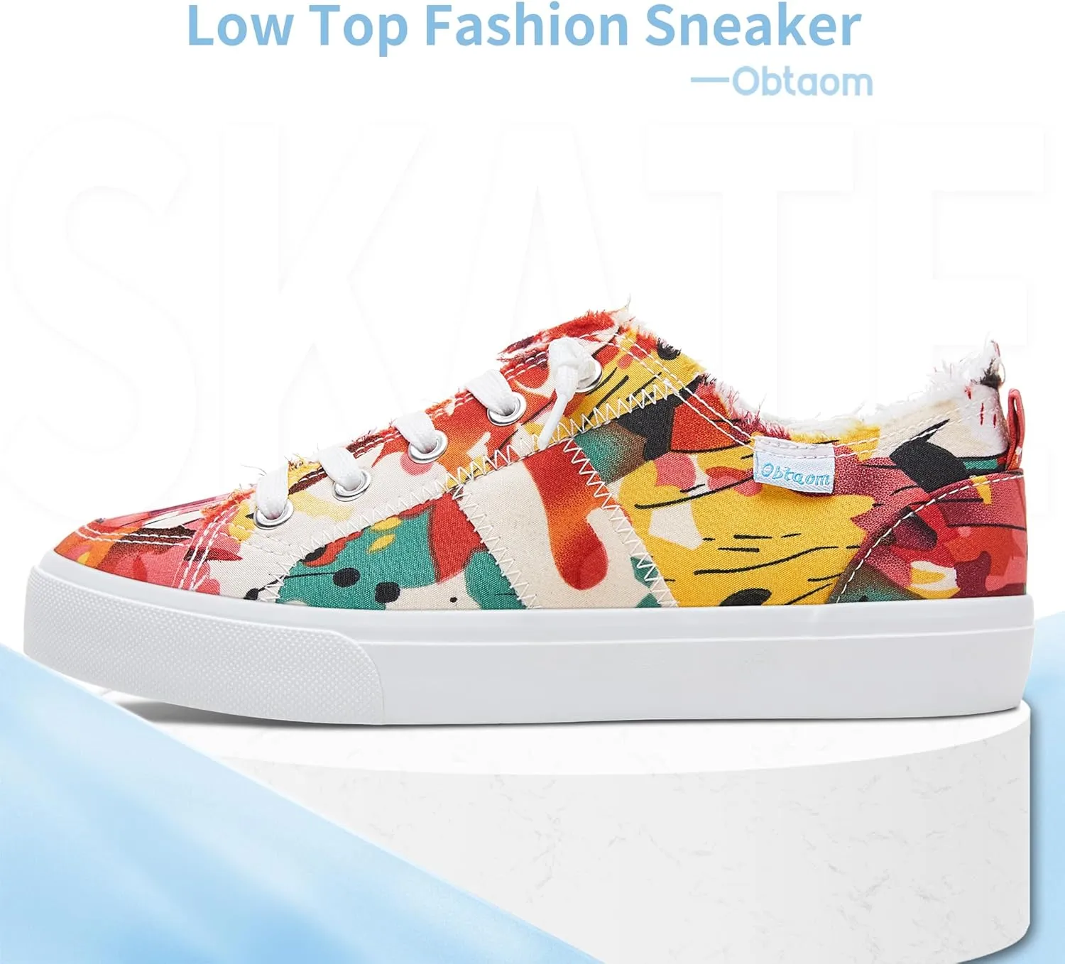 Obtaom Women's Play Fashion Sneaker White Color Washed and Leopard Canvas Slip on Shoes