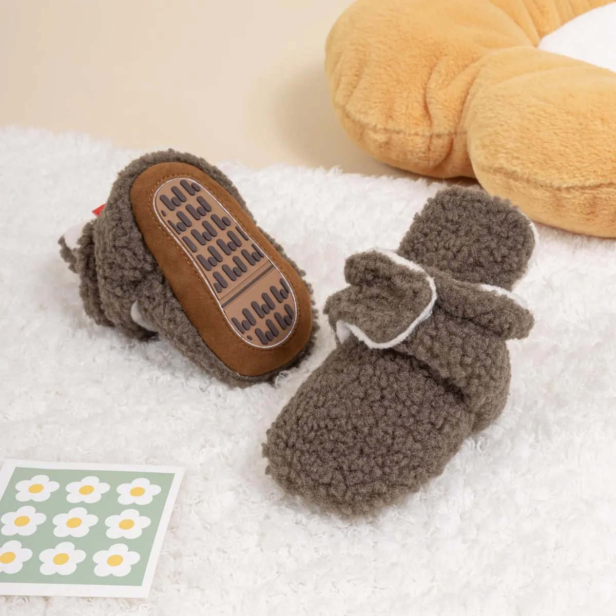 ohsofy Newborn Baby Cotton Booties Stay On Slipper Winter Warm Soft Shoes Non-Skid Infant Ankle Boots Crib Shoes