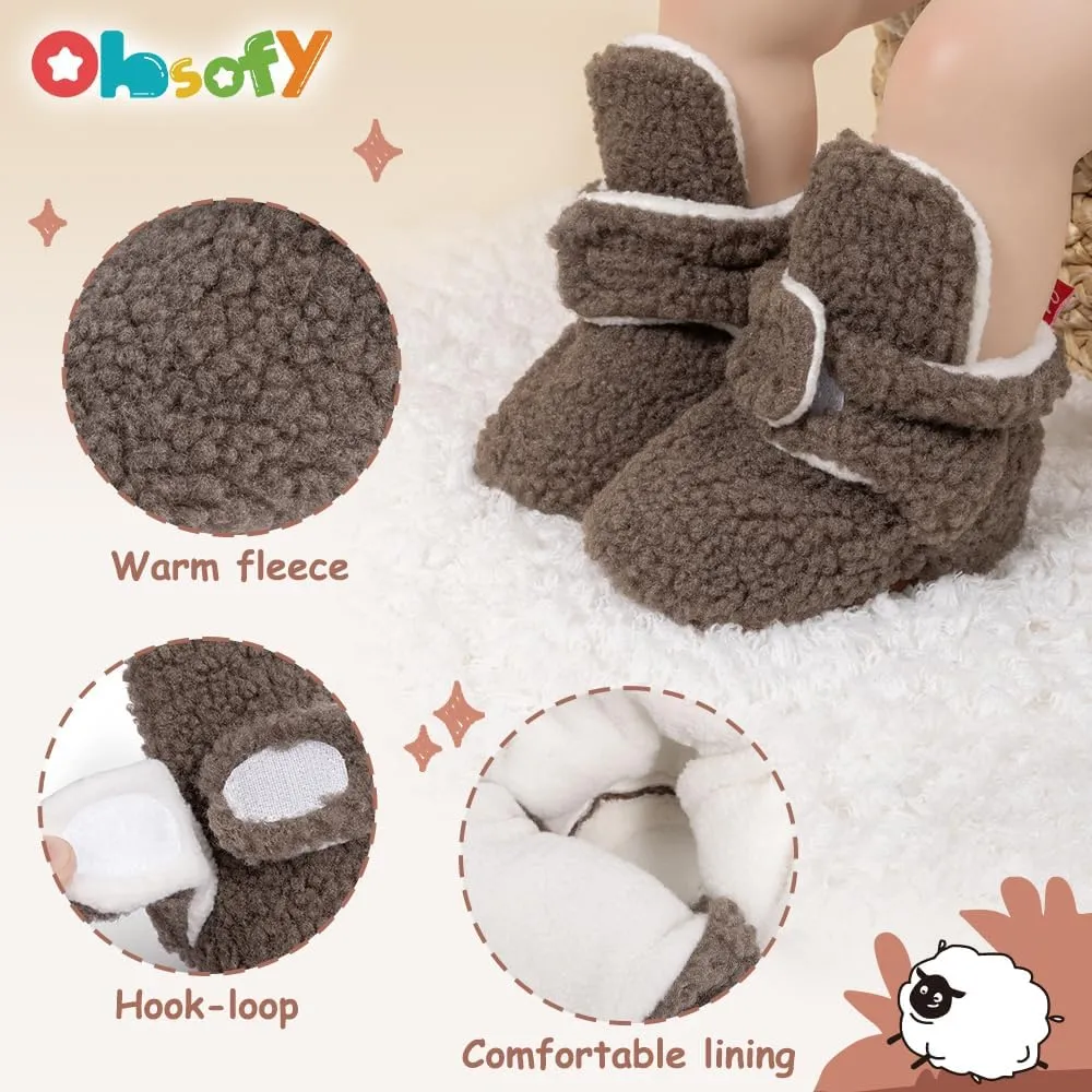 ohsofy Newborn Baby Cotton Booties Stay On Slipper Winter Warm Soft Shoes Non-Skid Infant Ankle Boots Crib Shoes
