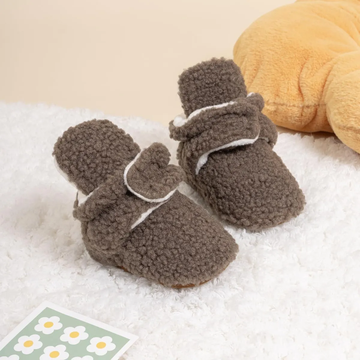 ohsofy Newborn Baby Cotton Booties Stay On Slipper Winter Warm Soft Shoes Non-Skid Infant Ankle Boots Crib Shoes