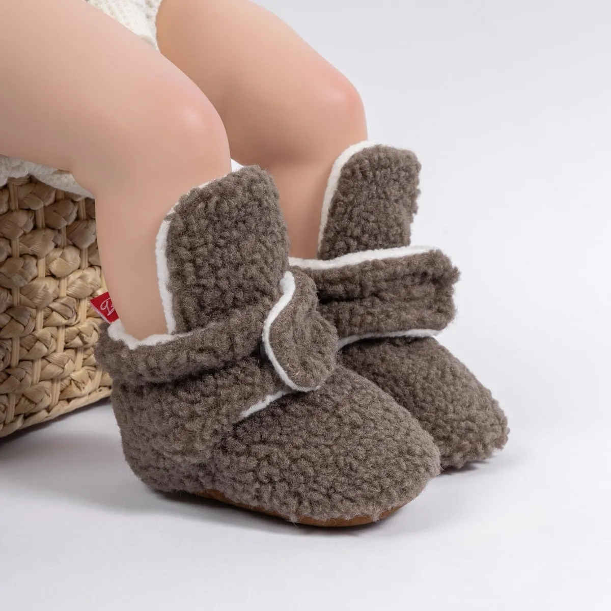 ohsofy Newborn Baby Cotton Booties Stay On Slipper Winter Warm Soft Shoes Non-Skid Infant Ankle Boots Crib Shoes