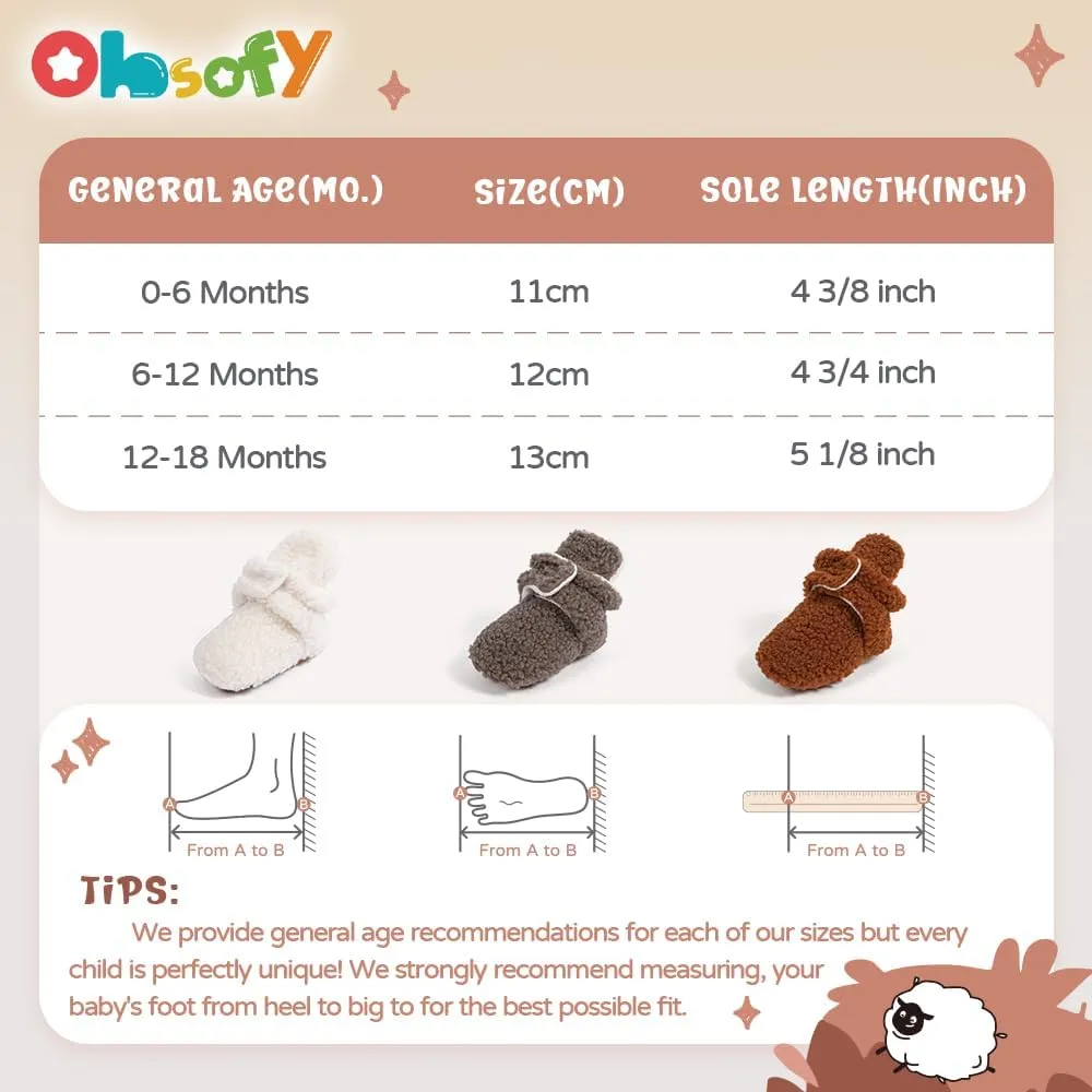 ohsofy Newborn Baby Cotton Booties Stay On Slipper Winter Warm Soft Shoes Non-Skid Infant Ankle Boots Crib Shoes